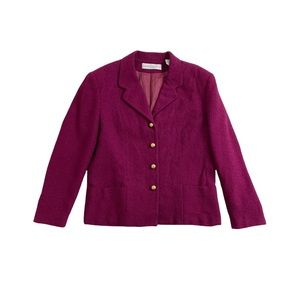 Vintage 80’s magenta red wool blazer jacket with gold royal stamp buttons Size L